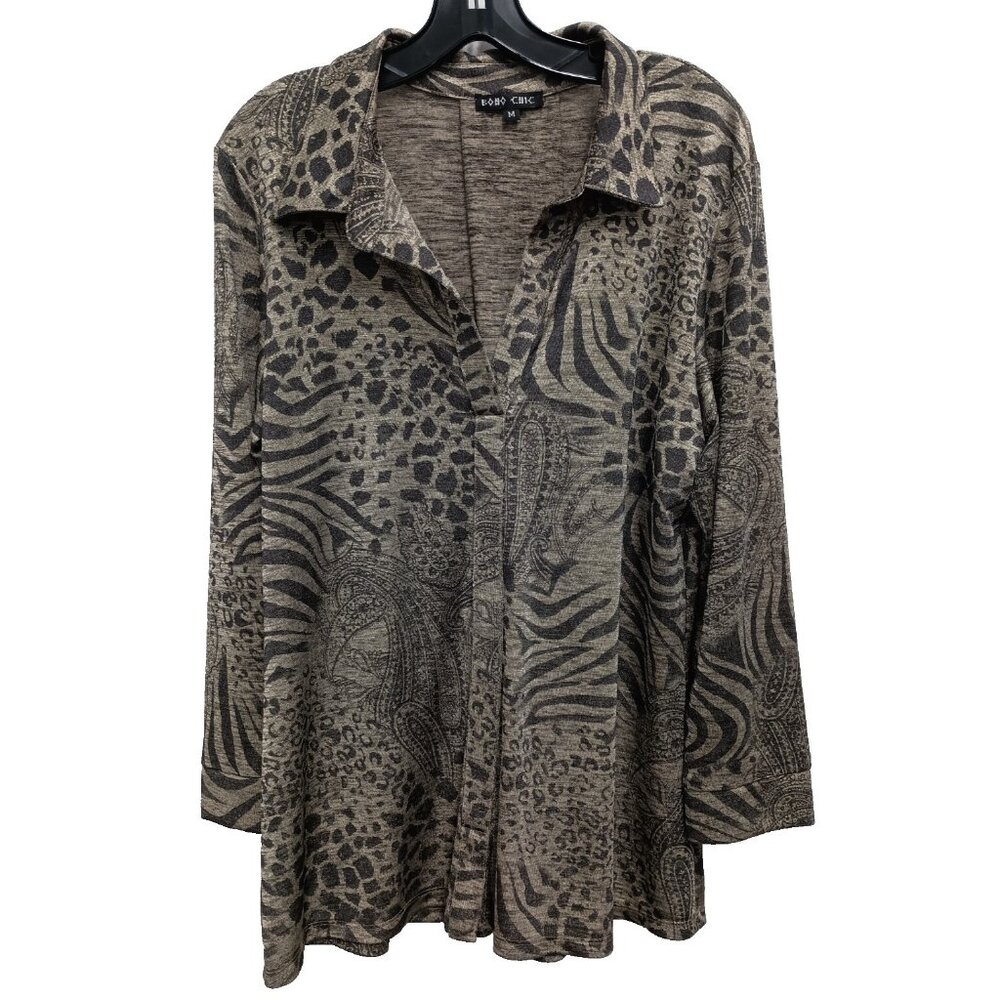 BOHO Chick Womens Legenlook Tunis Top Medium Gold Animal print Metallic Artsy